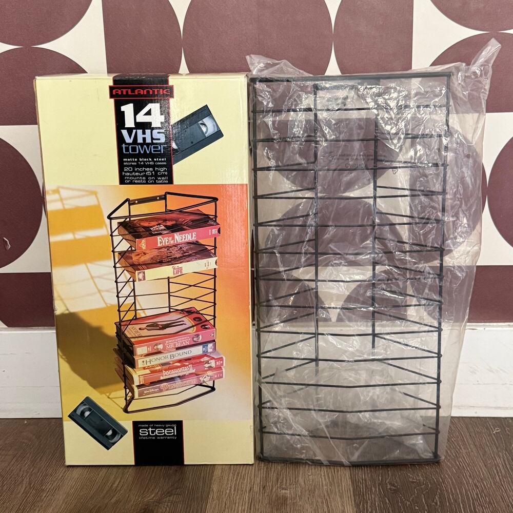 New Vintage Atlantic 14 VHS Tower metal wire wall mount storage black
